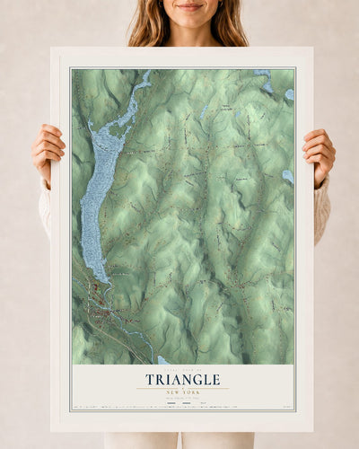 Triangle, New York map print, 24" x 36" W/ White Ayous Wood Frame mockup