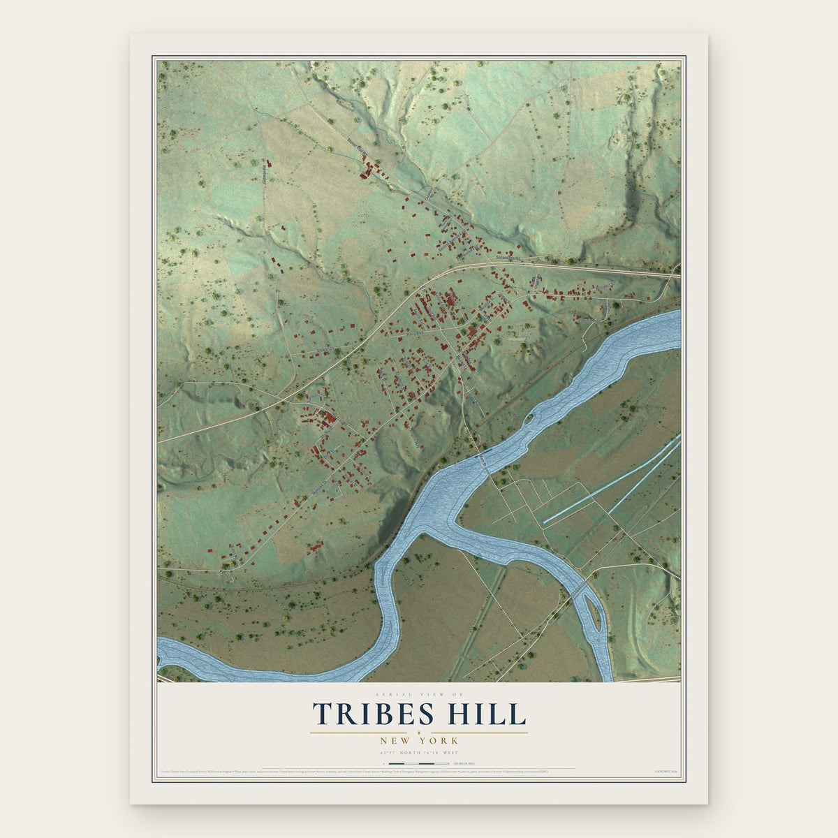 Tribes Hill, New York map print, the full design