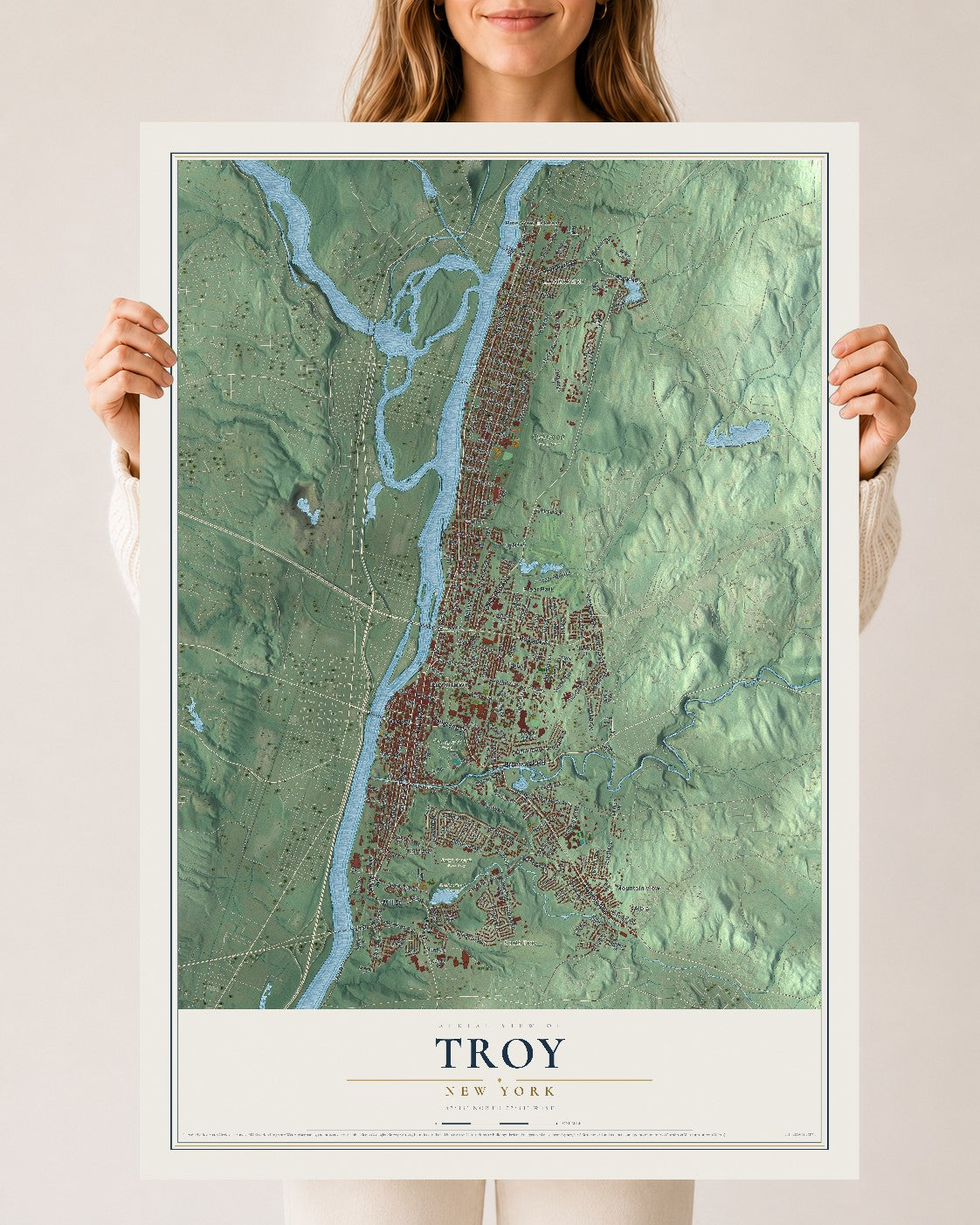 Troy, New York map print, 24" x 36" Archival Matte Print mockup