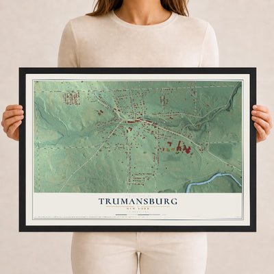 Trumansburg, New York map print, 12" x 18" W/ Black Ayous Wood Frame mockup