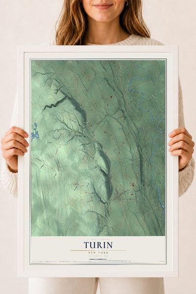 Turin, New York map print, 18" x 24" W/ White Ayous Wood Frame mockup