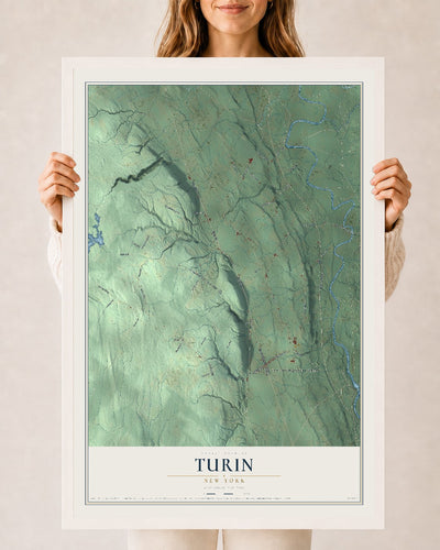 Turin, New York map print, 24" x 36" W/ White Ayous Wood Frame mockup