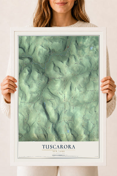 Map of Tuscarora, New York, 18 x 24 inch print in a white wood frame