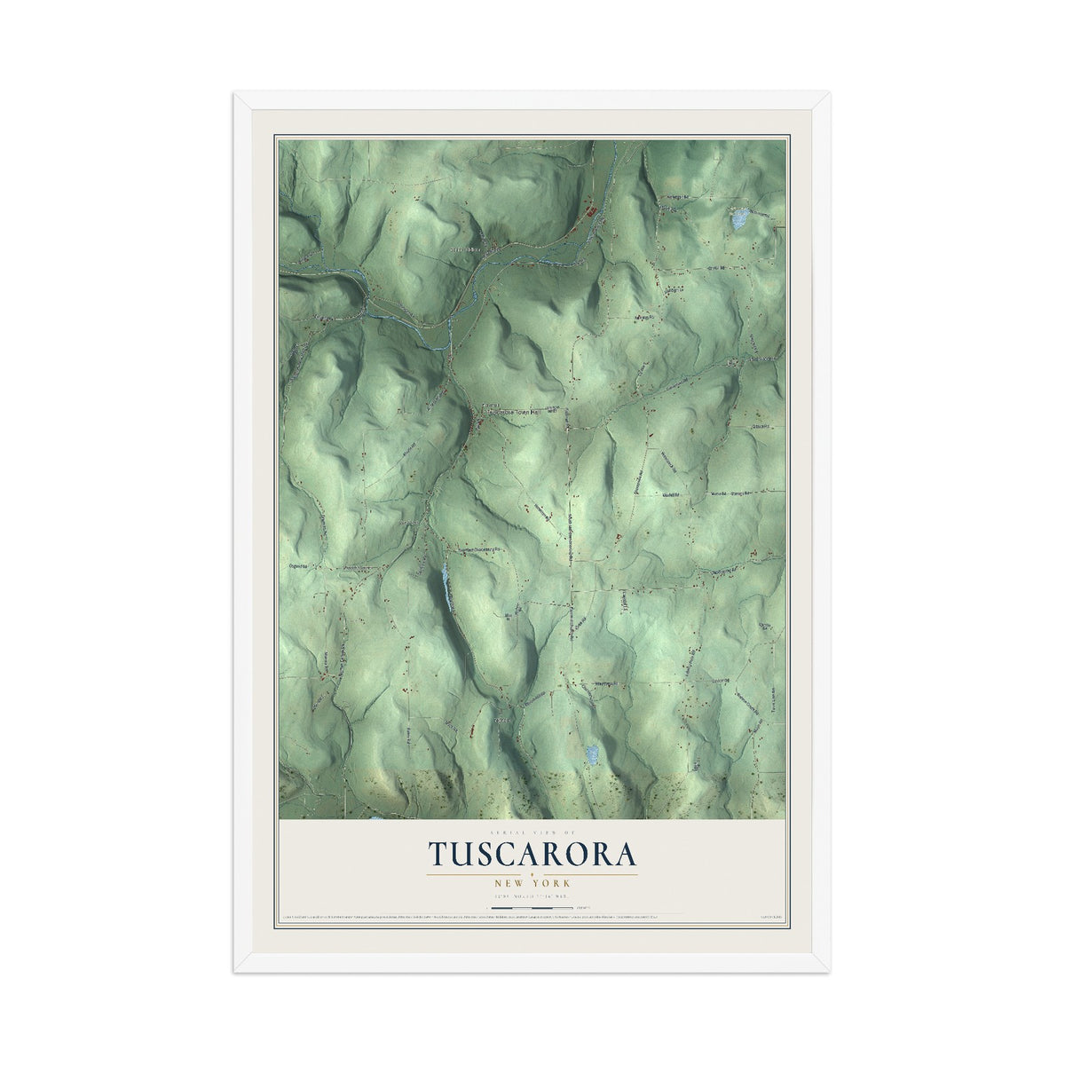 Tuscarora, New York map print, 12" x 18" W/ White Ayous Wood Frame mockup