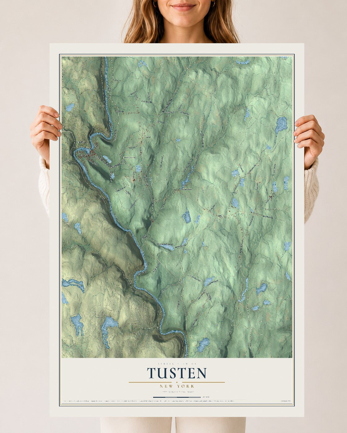 Tusten, New York map print, 24" x 36" Archival Matte Print mockup