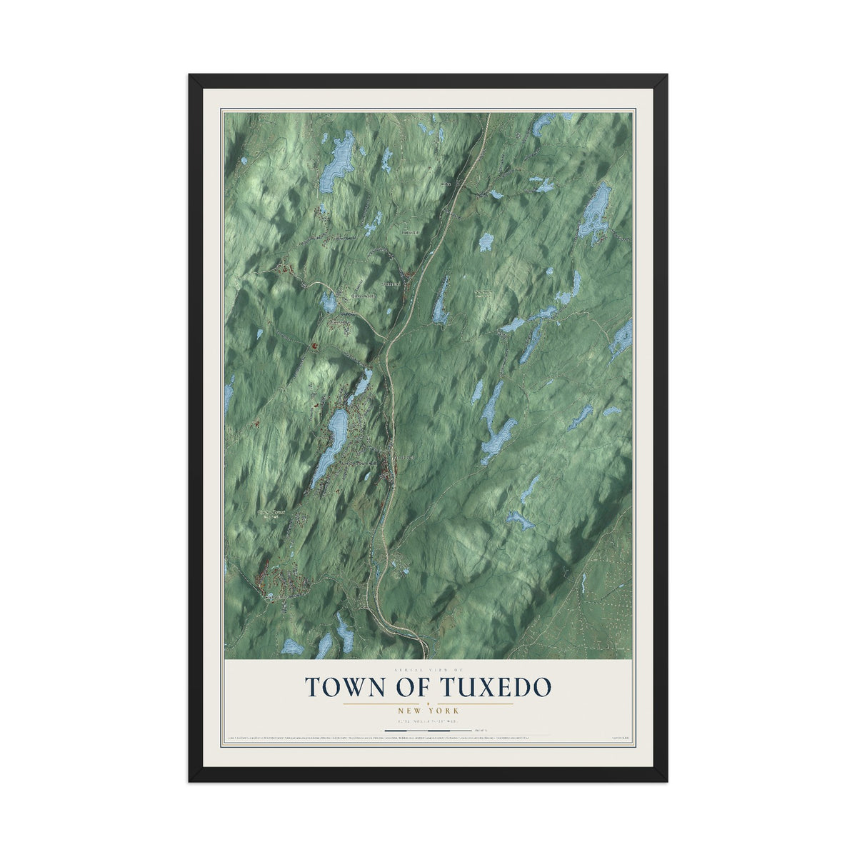 Tuxedo, New York map print, 12" x 18" W/ Black Ayous Wood Frame mockup