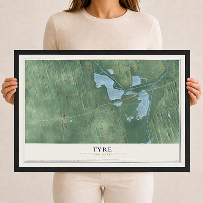 Tyre, New York map print, 12" x 18" W/ Black Ayous Wood Frame mockup