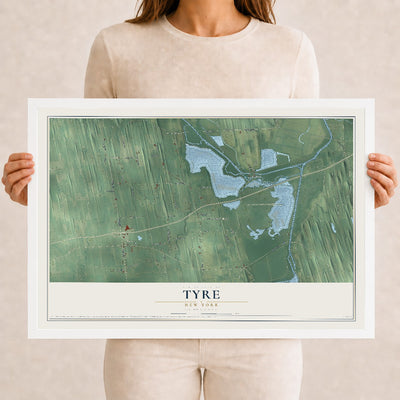 Tyre, New York map print, 12" x 18" W/ White Ayous Wood Frame mockup