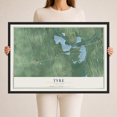 Tyre, New York map print, 24" x 36" W/ Black Ayous Wood Frame mockup
