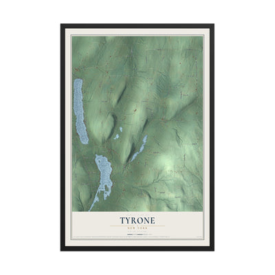 Tyrone, New York map print, 12" x 18" W/ Black Ayous Wood Frame mockup