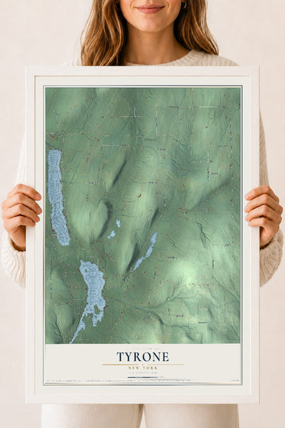 Tyrone, New York map print, 18" x 24" W/ White Ayous Wood Frame mockup