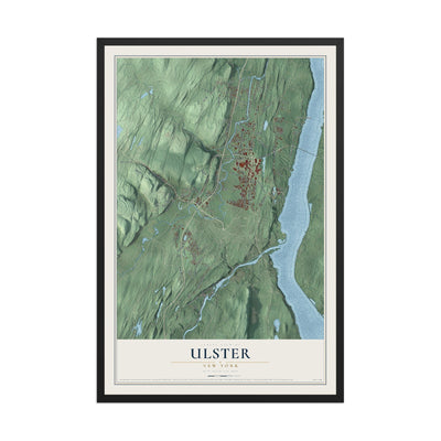 Ulster, New York map print, 12" x 18" W/ Black Ayous Wood Frame mockup