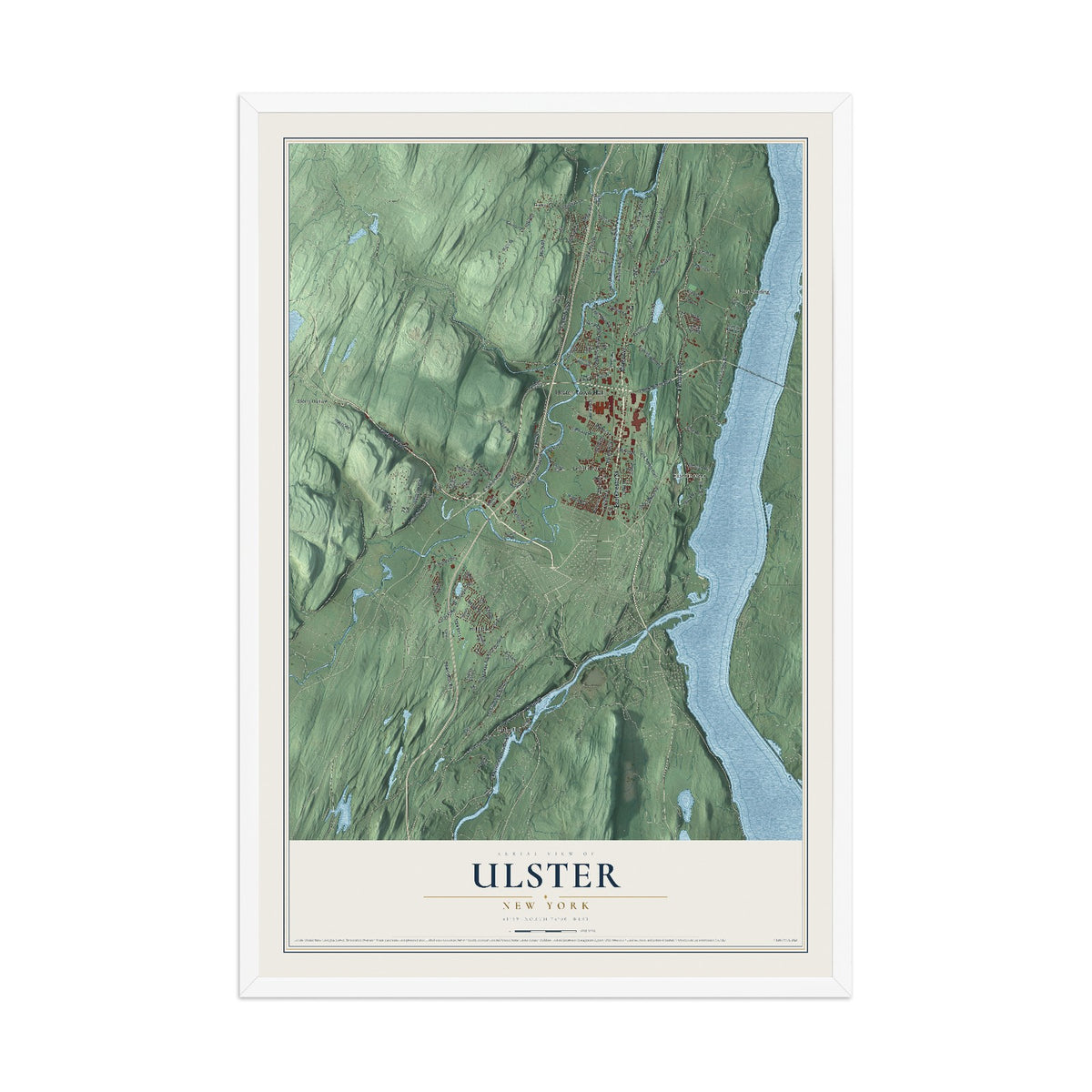 Ulster, New York map print, 12" x 18" W/ White Ayous Wood Frame mockup
