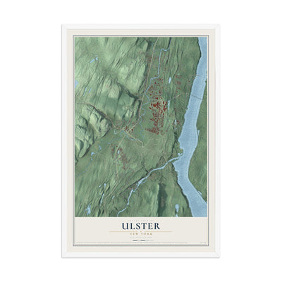 Ulster, New York map print, 12" x 18" W/ White Ayous Wood Frame mockup