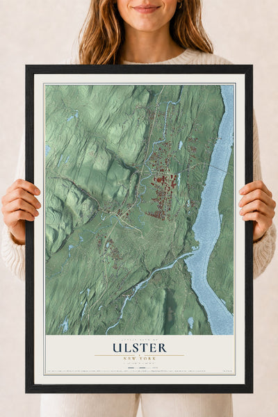 Ulster, New York map print, 18" x 24" W/ Black Ayous Wood Frame mockup