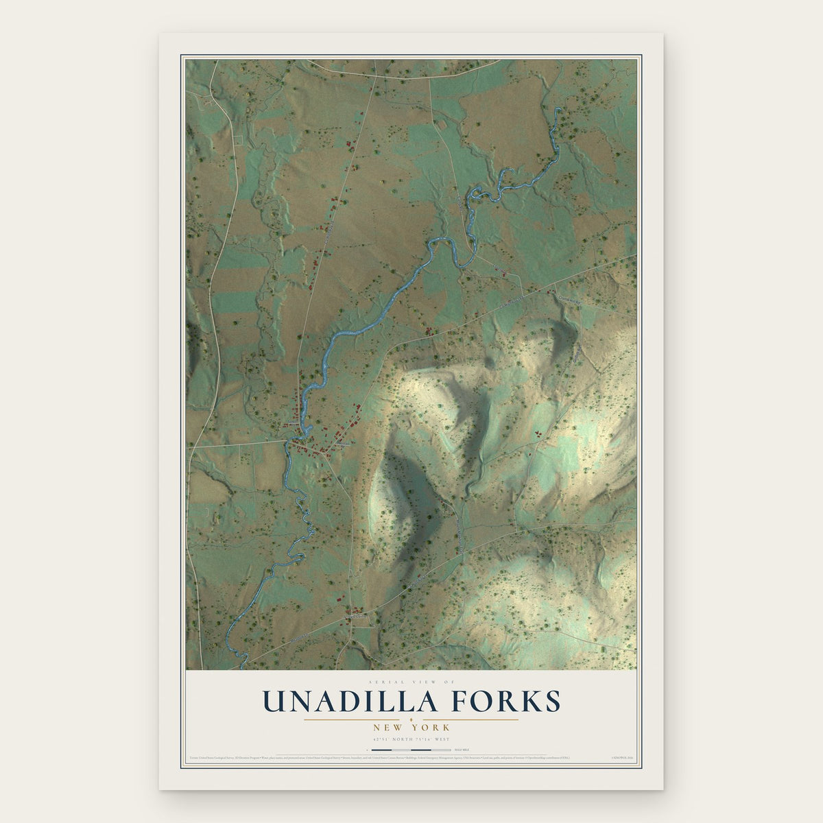 Unadilla Forks, New York map print, the full design
