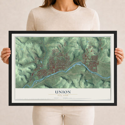 Union, New York map print, 12" x 18" W/ Black Ayous Wood Frame mockup