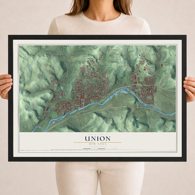Union, New York map print, 18" x 24" W/ Black Ayous Wood Frame mockup