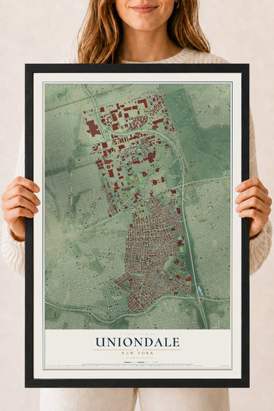 Uniondale, New York map print, 18" x 24" W/ Black Ayous Wood Frame mockup