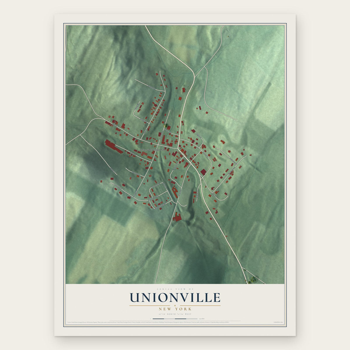 Unionville, New York map print, the full design