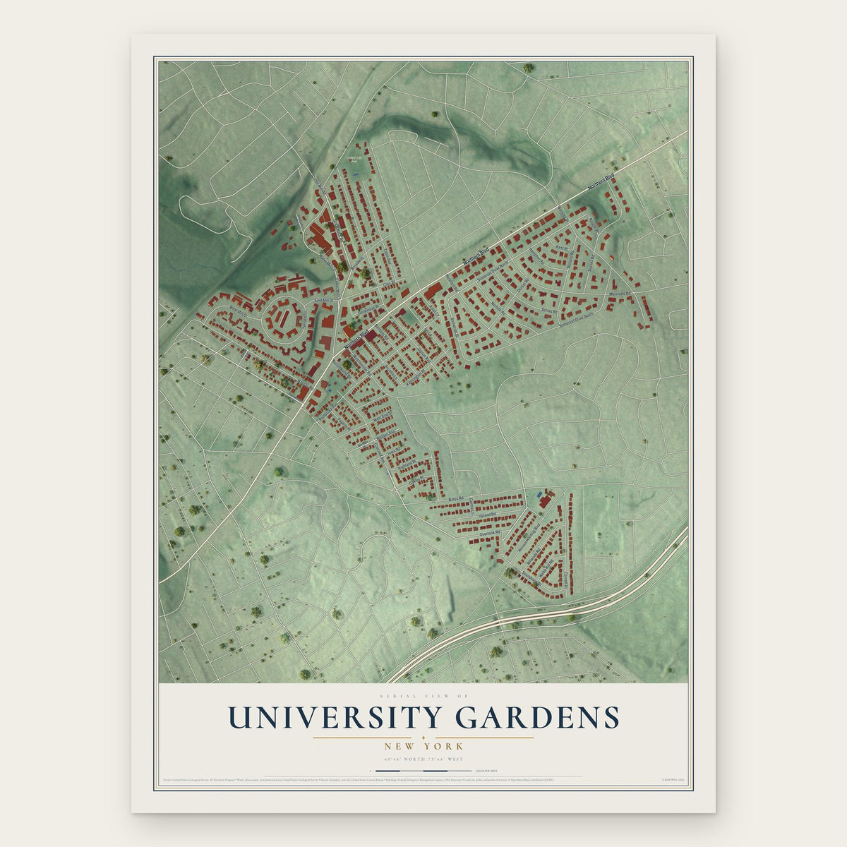University Gardens, New York map print, the full design