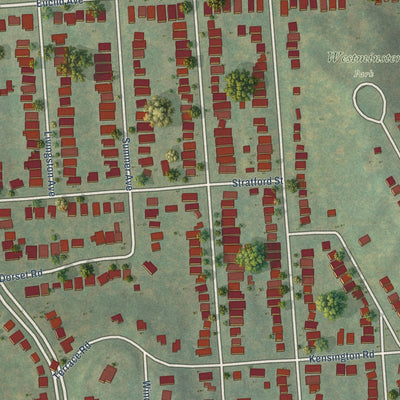 Close-up of the map of University Neighborhood, New York print showing street and building detail
