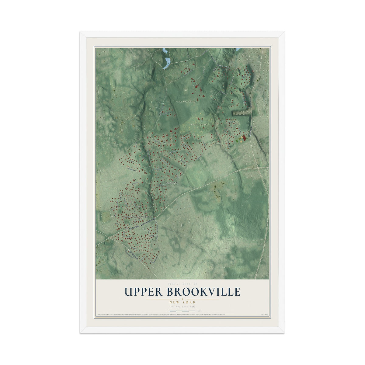 Upper Brookville, New York map print, 12" x 18" W/ White Ayous Wood Frame mockup