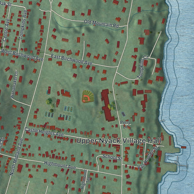 Close-up of the map of Upper Nyack, New York print showing street and building detail
