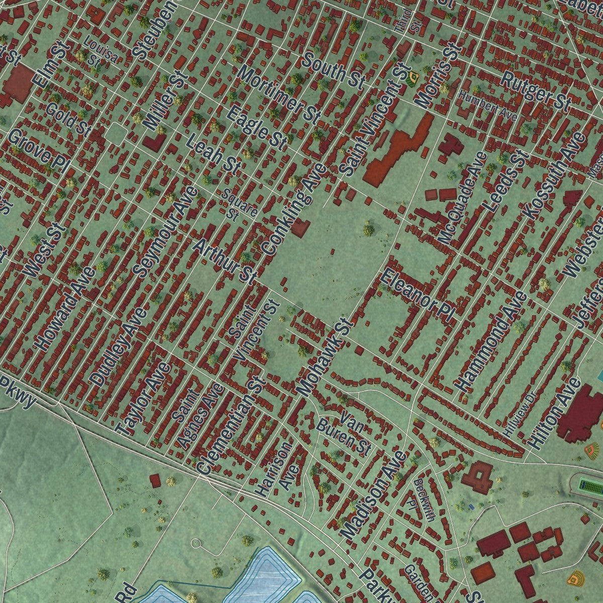 Close-up 1 of the Utica, New York map artwork