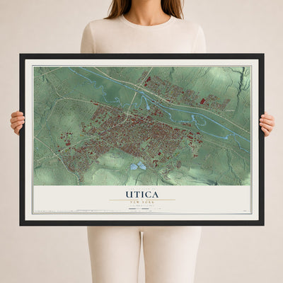 Utica, New York map print, 24" x 36" W/ Black Ayous Wood Frame mockup