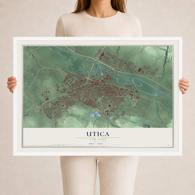 Utica, New York map print, 24" x 36" W/ White Ayous Wood Frame mockup