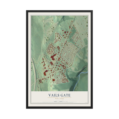 Vails Gate, New York map print, 12" x 18" W/ Black Ayous Wood Frame mockup