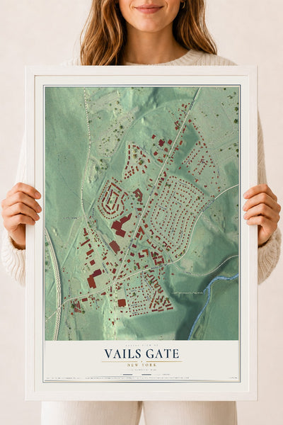 Vails Gate, New York map print, 18" x 24" W/ White Ayous Wood Frame mockup