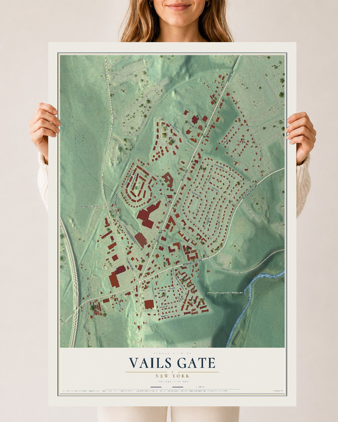Vails Gate, New York map print, 24" x 36" Archival Matte Print mockup