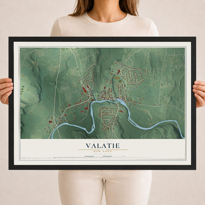 Valatie, New York map print, 18" x 24" W/ Black Ayous Wood Frame mockup