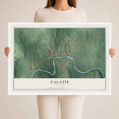 Valatie, New York map print, 24" x 36" W/ White Ayous Wood Frame mockup
