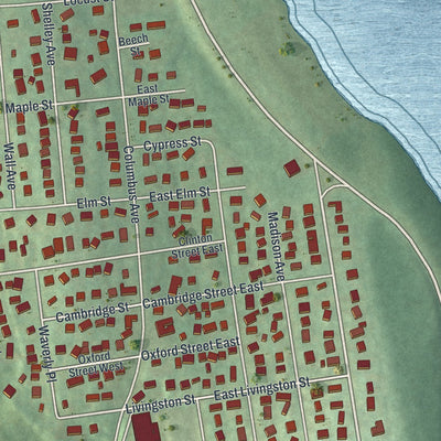 Close-up of the map of Valhalla, New York print showing street and building detail