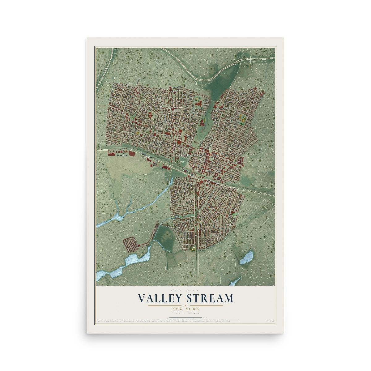 Valley Stream, New York map print, 12" x 18" Archival Matte Print mockup