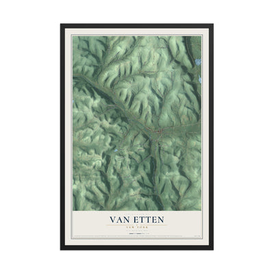 Van Etten, New York map print, 12" x 18" W/ Black Ayous Wood Frame mockup