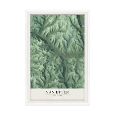 Van Etten, New York map print, 12" x 18" W/ White Ayous Wood Frame mockup
