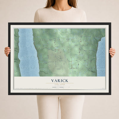 Varick, New York map print, 24" x 36" W/ Black Ayous Wood Frame mockup