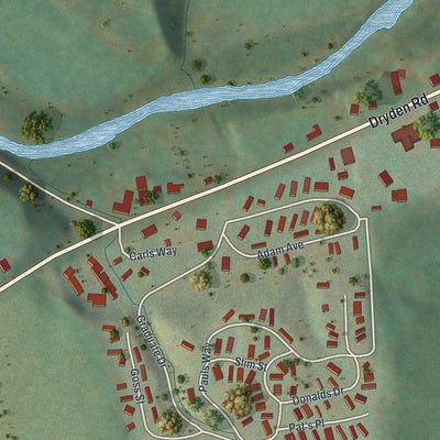 Close-up of the map of Varna, New York print showing street and building detail