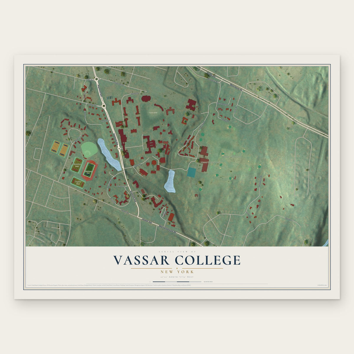 Vassar College, New York map print, the full design