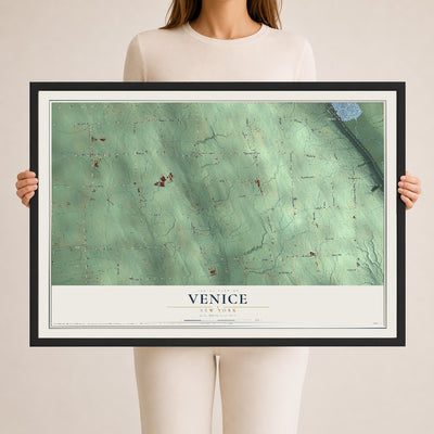 Venice, New York map print, 24" x 36" W/ Black Ayous Wood Frame mockup