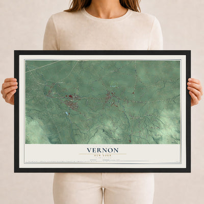 Vernon, New York map print, 12" x 18" W/ Black Ayous Wood Frame mockup