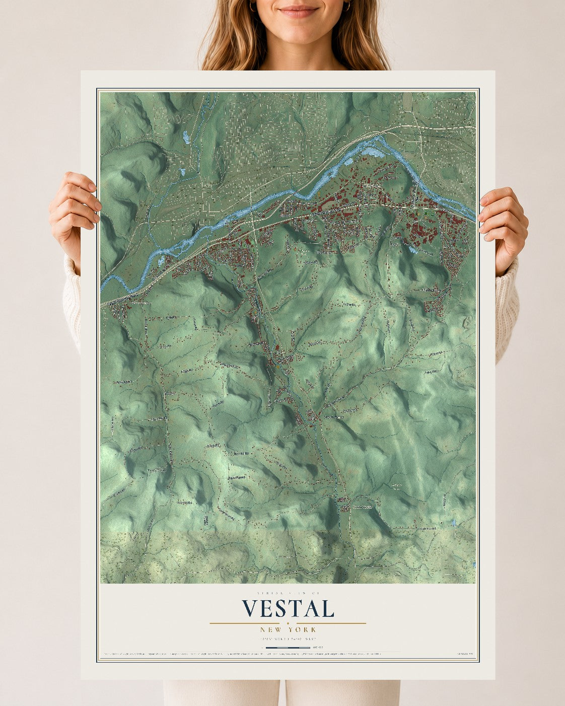 Vestal, New York map print, 24" x 36" Archival Matte Print mockup