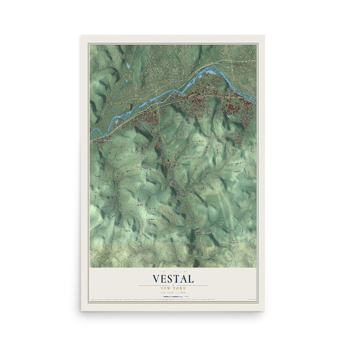 Map of Vestal, New York, 12 x 18 inch unframed archival matte print
