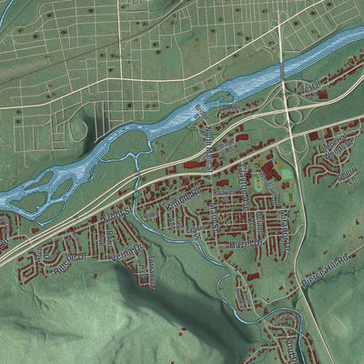 Close-up of the map of Vestal, New York print showing street and building detail