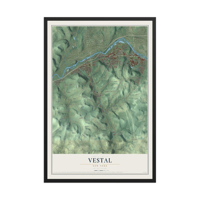 Map of Vestal, New York, 12 x 18 inch print in a black wood frame