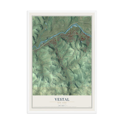 Map of Vestal, New York, 12 x 18 inch print in a white wood frame